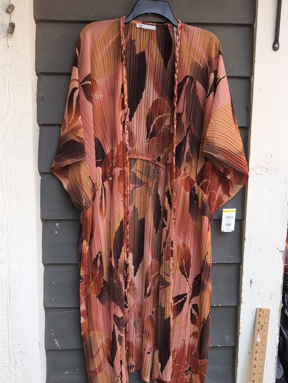 Dr 2 Pleated Floral Kimono Duster in Rust and Blush Free Size New With Tags - Picture 3 of 16
